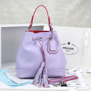 Purple leather with red edge bucket bag