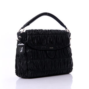 Ruched Nappa Leather Gaufre Pattina Flap Handle Bag