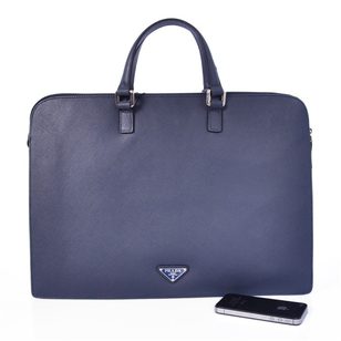 Dark Blue Saffiano Leather Briefcase