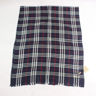 Cotton Fabric Dark Blue Check Pattern Scarf