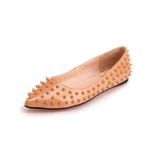 Beige Pattern Leather Rivets Pointed Flat