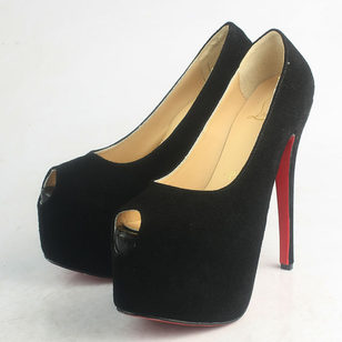 Black Suede Leather Platform Red Sole Peep Toe Pump(16cm)