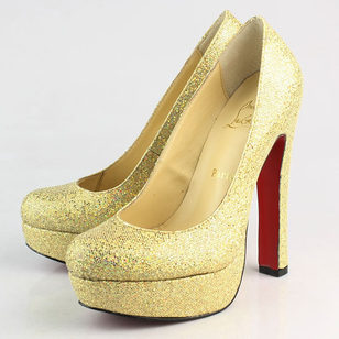 Gold Sequin Leather Platform Pump