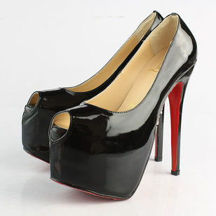 Black Patent Leather Peep Toe Platform Pump