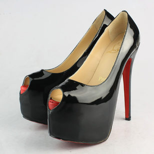 Black Patent Leather Red Peep Toe Platform Pump