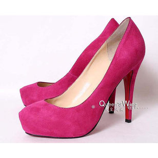 Pink Suede Leather Red Sole(Platform) Pump