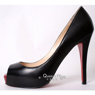 Black Lambskin Leather Red Sole (peep toe & platform) Pump