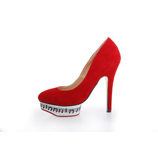 Red Suede Leather Stave Platform Pump