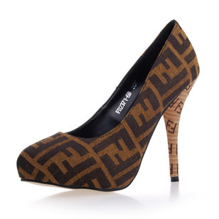 Logo Pattern Fabric Platform Pump