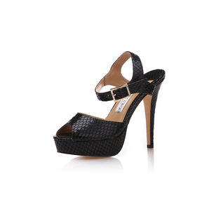 Black Suede Snake Skin Leather Peep Toe Platform Pump Sandal