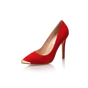 Red suede leather metal point head pump