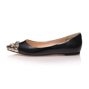 Black leather rivet metal toe flat