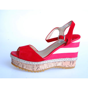 Red Suede Leather Platform Pump Sandal