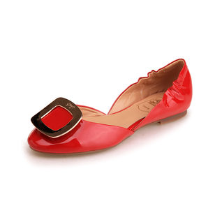 Red Patent Leather Metal Square Logo Ballerina