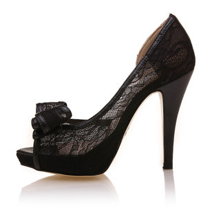 Black Lace Bow-tie Peep Toe Pump