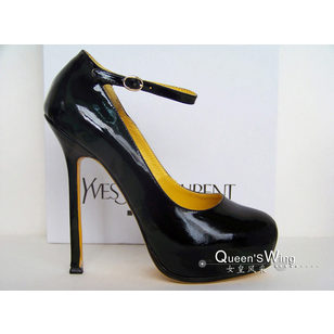 Black Patent Yellow Sole Mary Jane Pump