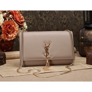 Khaki Leather Clutch with Metal Tassel