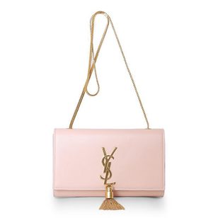 Pink Leather Clutch with Metal Tassel