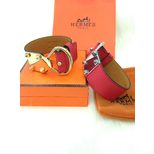 Hermes Light gold finish Red leather belt bracelet