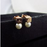 Chanel Rose Gold Cube with Pearls Earrings