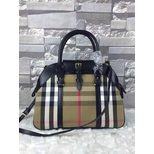 Burberry Large check fabric leather trim zipper tote handle bag