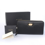 Bvlgari Stone Logo Real Leather Zipper Long Wallet