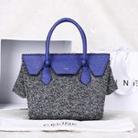 Celine Gray cashmere with blue ostrich leather flap tote