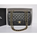 Chanel Black Ball Skin Leather Quilting Chain Bag (Gold)