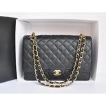 Chanel Black Ball Skin Leather Quilting Chain Bag (Gold)