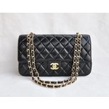 Chanel Black Lamb Skin Leather Quilting 2.55 Chain Bag (Gold)