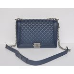 Chanel Dark blue lamb skin leather flap bag