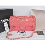 Chanel Original pink leather camellia charm flap bag