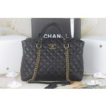 Chanel Black Lamb Skin Leather Handle Bag with Chain Shoulder Strap