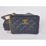 Chanel quilting leather zipper key holder purse