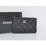 Chanel Thick stitching quilting leather zipper key holder purse