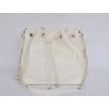 Chanel White cow hide leather bucket bag