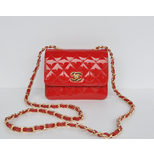 Chanel Red Patent Leather Turn Lock Chain Shoulder Bag