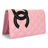 Chanel Black Double C Logo Pink Lambskin Leather Wallet