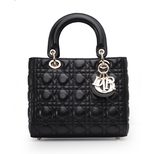 Dior Lady Dior Bag Small Black Leather (Gold)