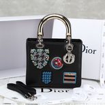 Dior Black leather bedge embroid metal top handle bag