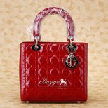 Dior Lady Dior Bag Small Red Pattern Leather (Silver)