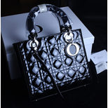 Dior Lady Dior Bag Small Black Pattern Leather (Silver)