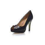 Gucci black leather peep toe platform pump