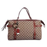 Gucci New Charlotte Large Tote Bag Beige Fabric with Coffee Leather Trim