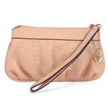 Gucci Beige GG Embossed Leather Wristlet with Metal Heart Charm