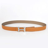 Hermes Silver Metal Buckle Coffee and Gray Leather Belt