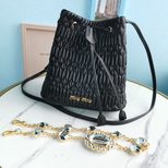 MIU MIU CRYSTAL CLOQUE NAPPA LEATHER BUCKET BAG