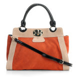 MIU MIU Orange Multi Color Suede Leather Large Turn  Lock Closure Handle Bag