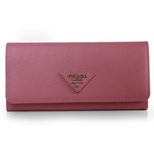 Prada Dark Pink Saffiano Leather Button Flap Closure Wallet