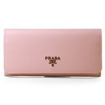 Prada Light Pink Saffiano Leather Button Flap Closure Wallet